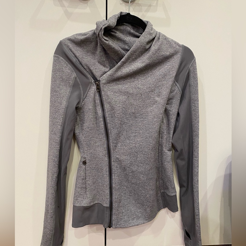 Lululemon Bhakti Double Zip Yoga Wrap Jacket Women’s 6 Grey Fitted Thumbholes